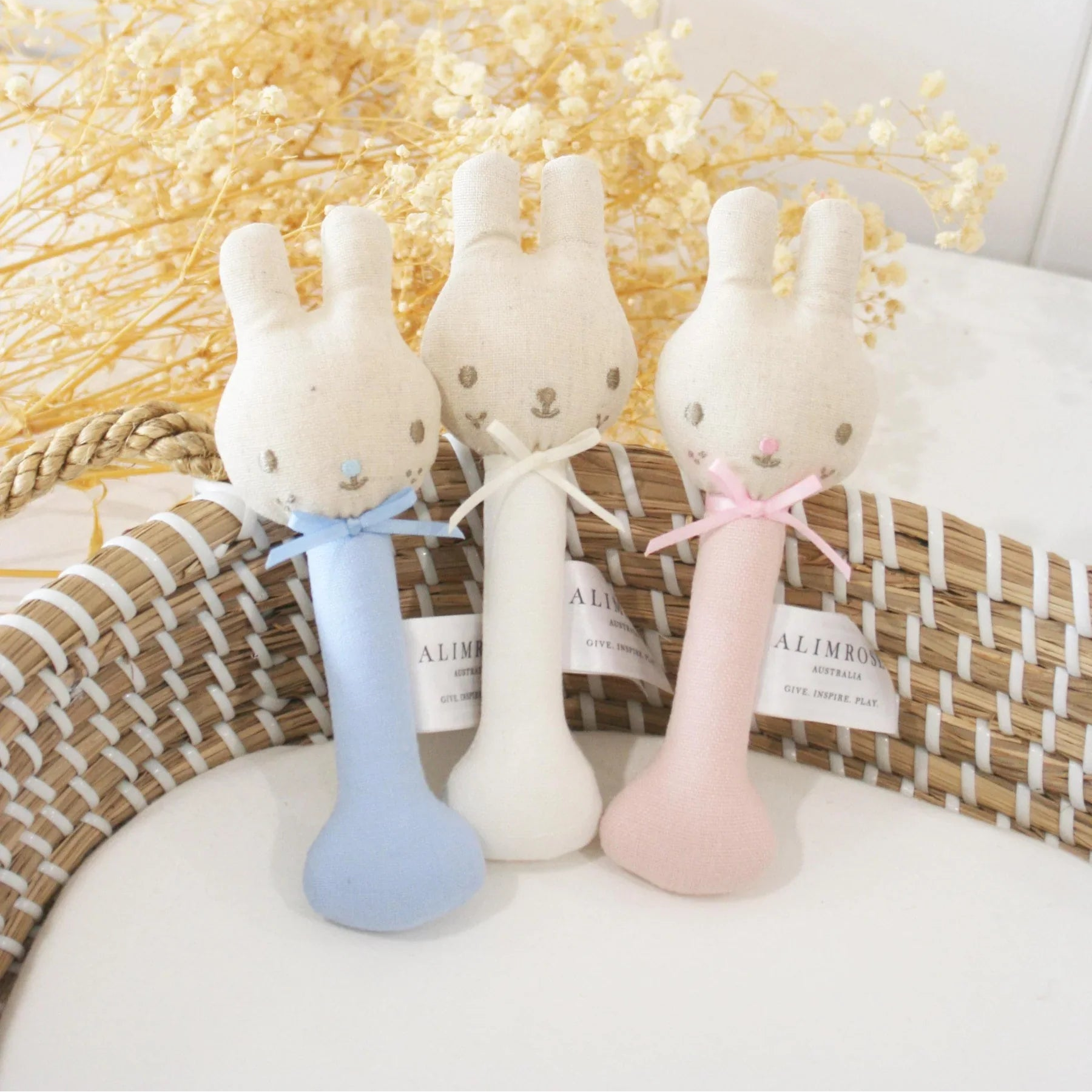 Linen Bunny Stick Rattle - Ivory