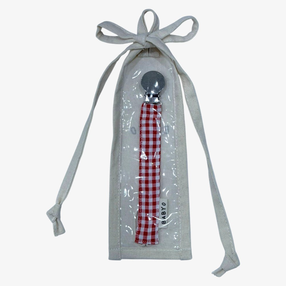 Gingham Paci Clip - Red
