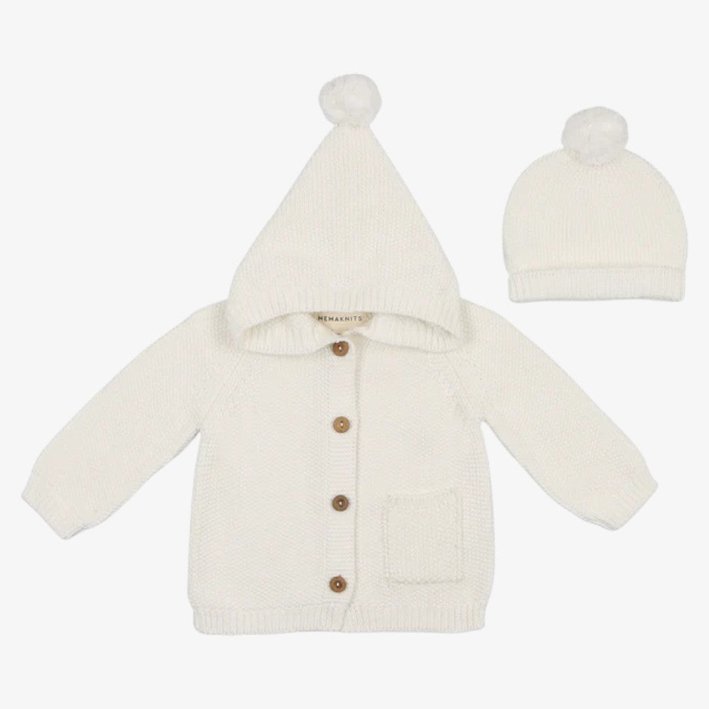 Hood Knit Sweater And Beanie - Cream