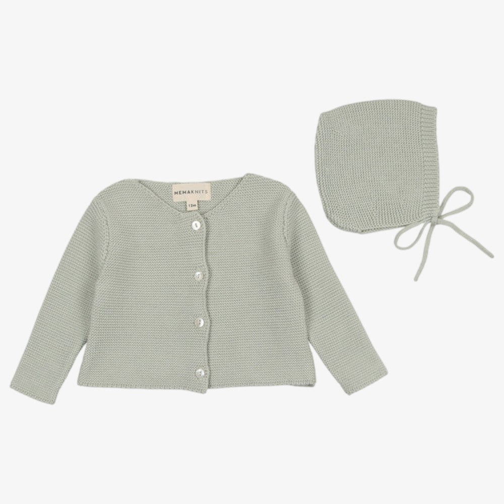 Knit Cardigan And Bonnet - Mint Green