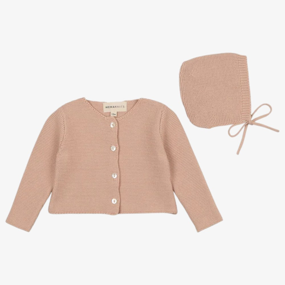 Knit Cardigan And Bonnet - Peach Dust