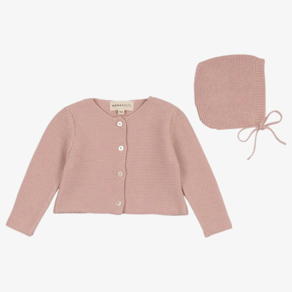 Knit Cardigan And Bonnet - Rose
