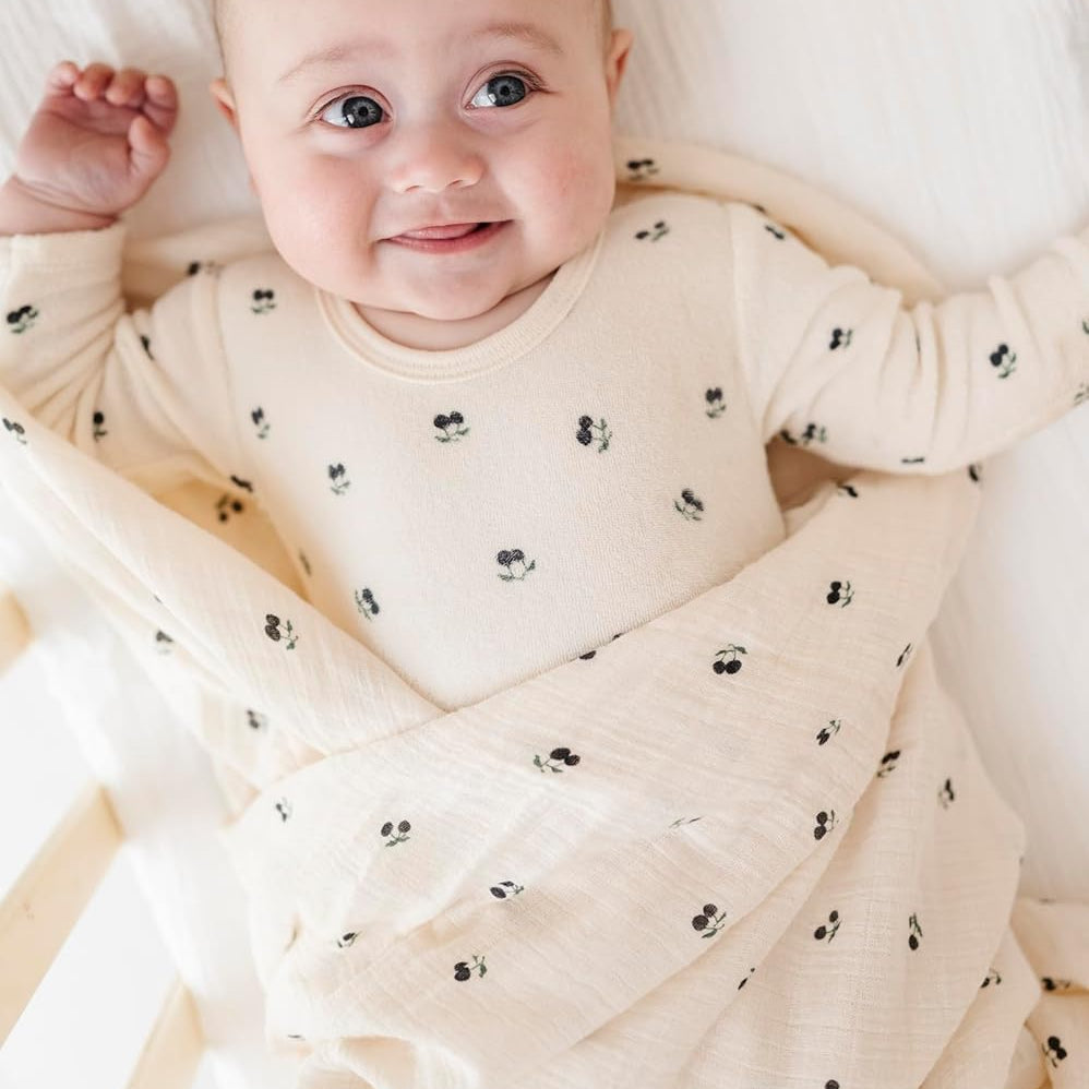 Muslin Swaddle 1 Pack - Blue Cherry