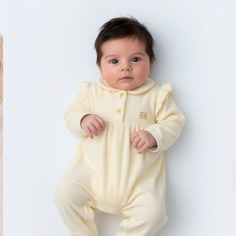 Velour Logo Footie - Antique White