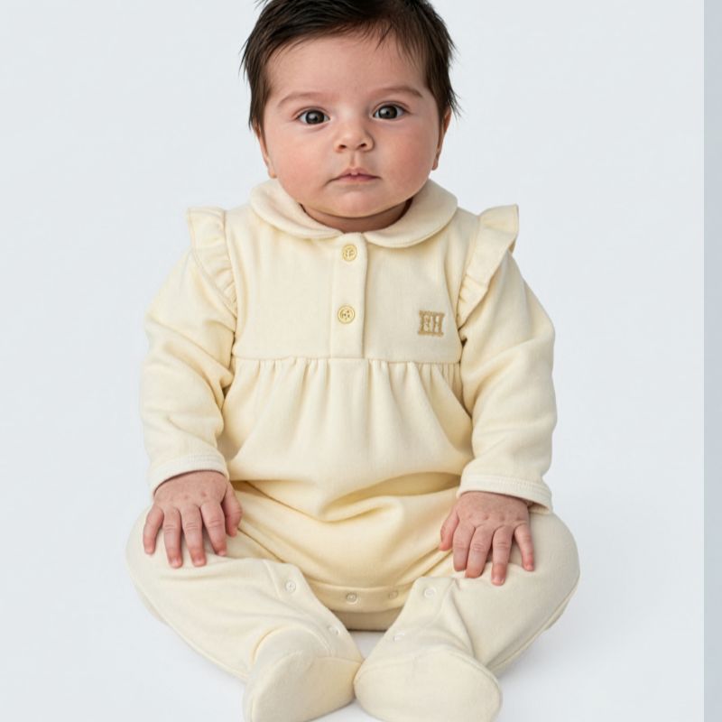 Velour Logo Footie - Antique White