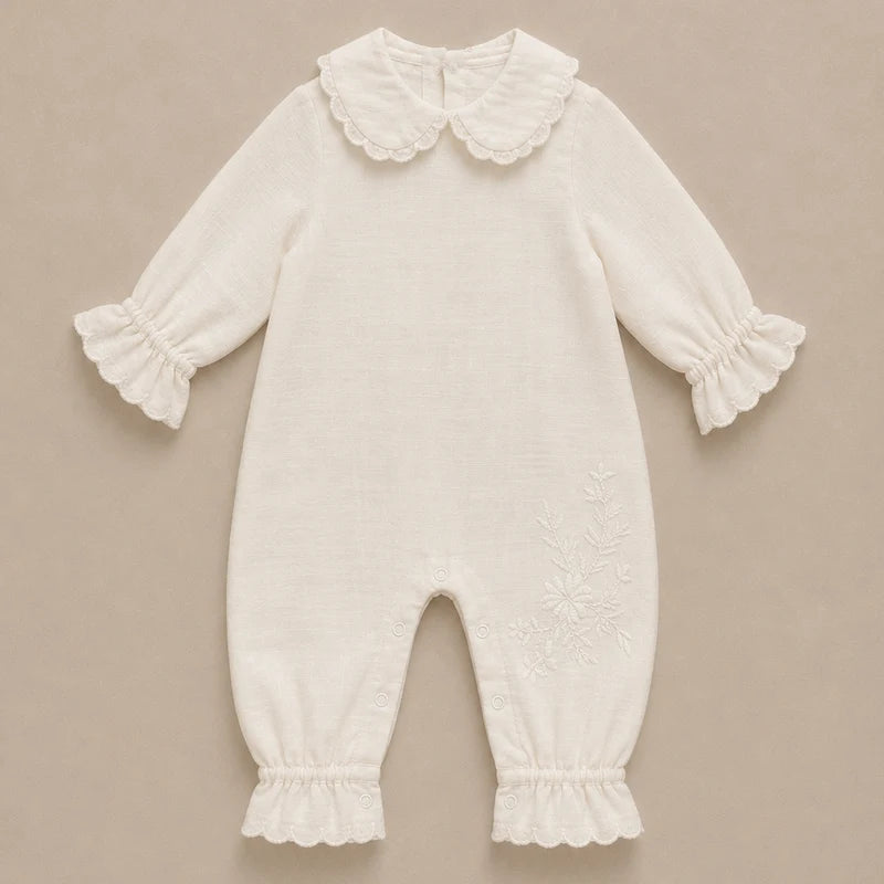 Embroidered Footie - Ivory