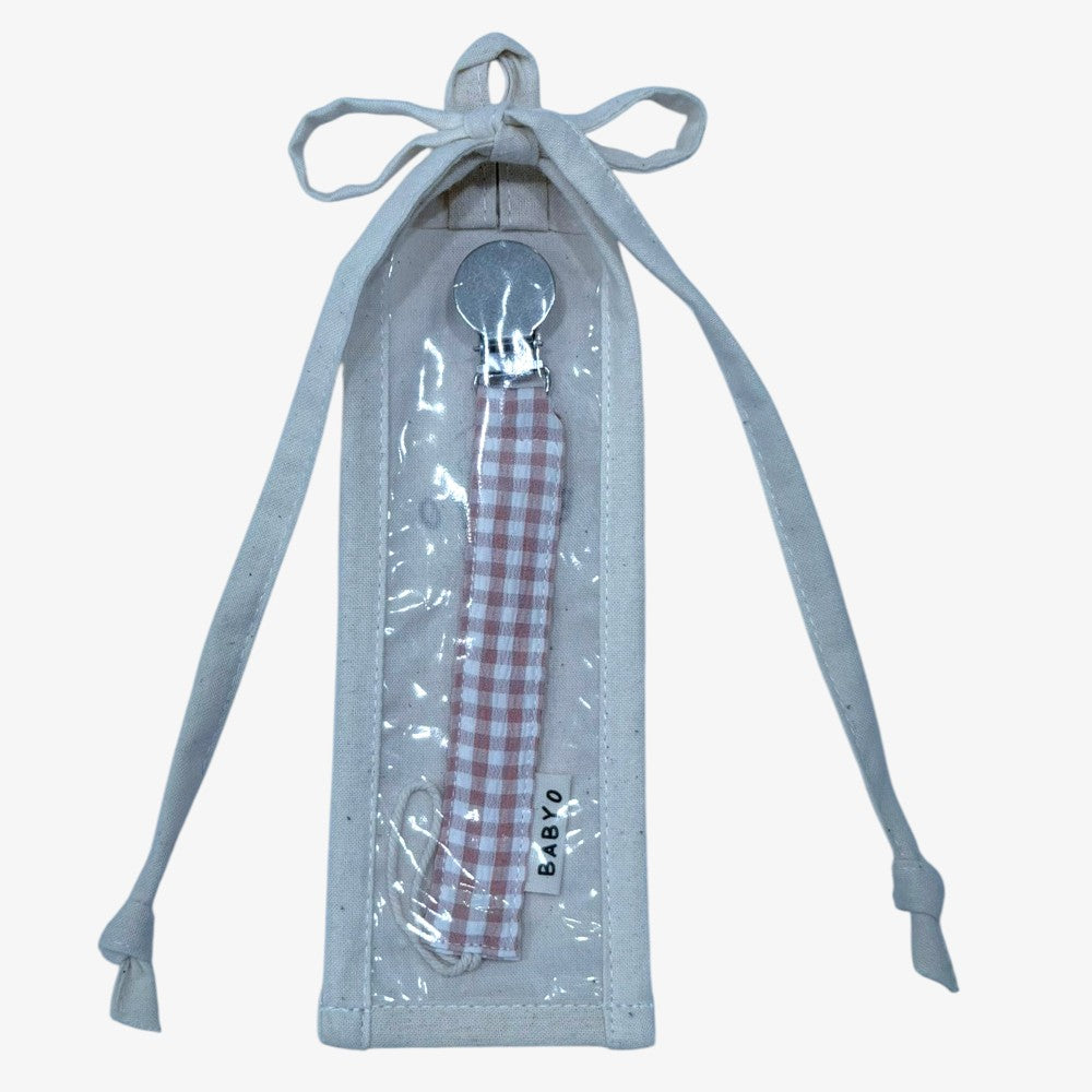 Gingham Paci Clip - Pink