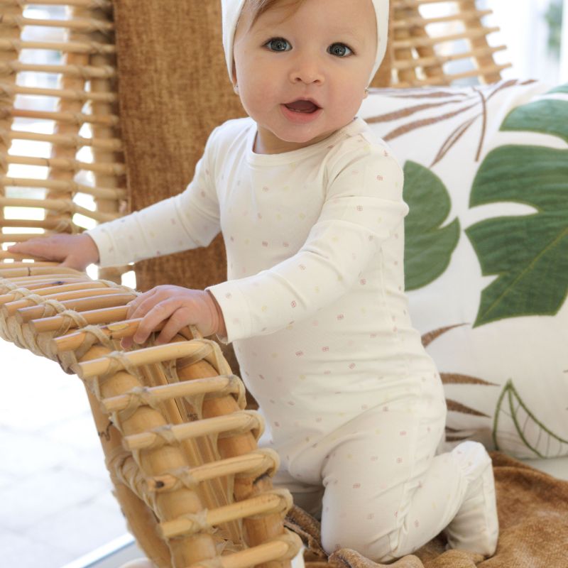 Bamboo Print Footie - Natural/pink