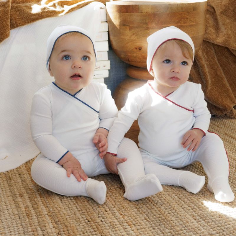 Ribbed Kimono Beanie - Natural/red