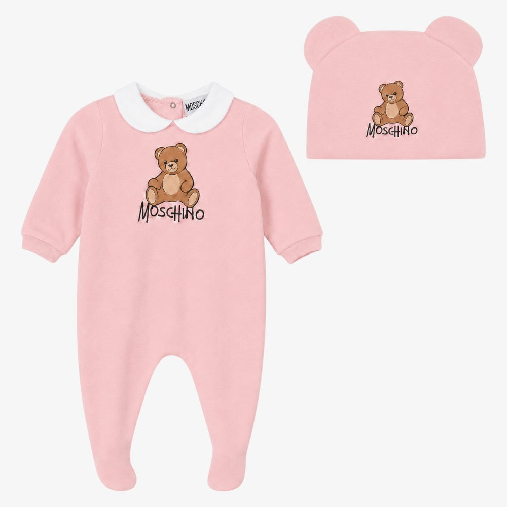 Bear Footie And Hat - Rose