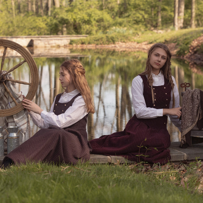 Pinstripe Vest And Skirt - Burgundy