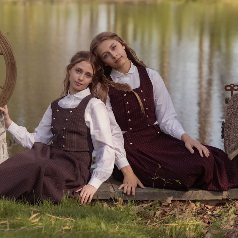 Pinstripe Vest And Skirt - Brown