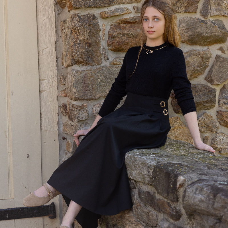 Charm Sweater And Buckle Midi Skirt - Black