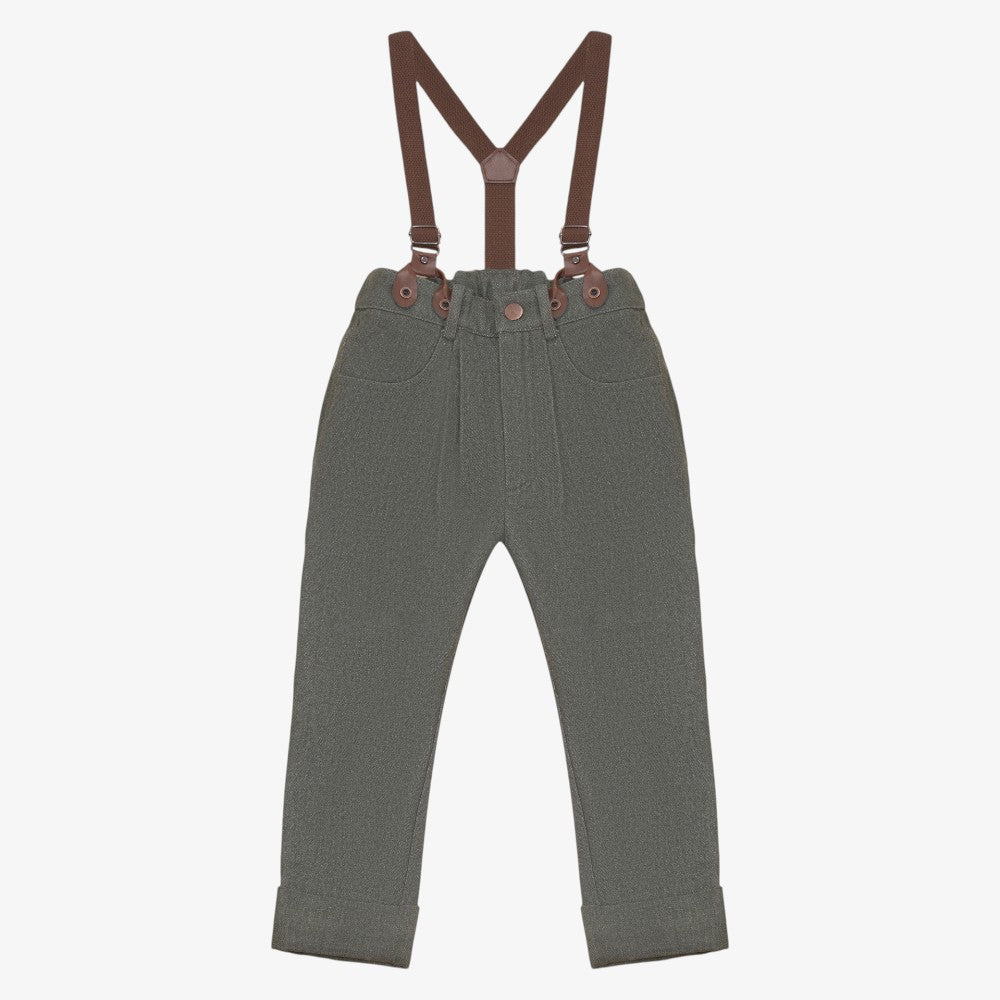 Denim Pants With Suspenders - Green