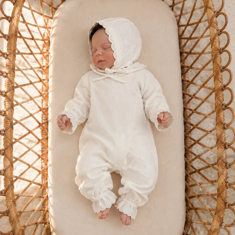 Embroidered Footie - Ivory