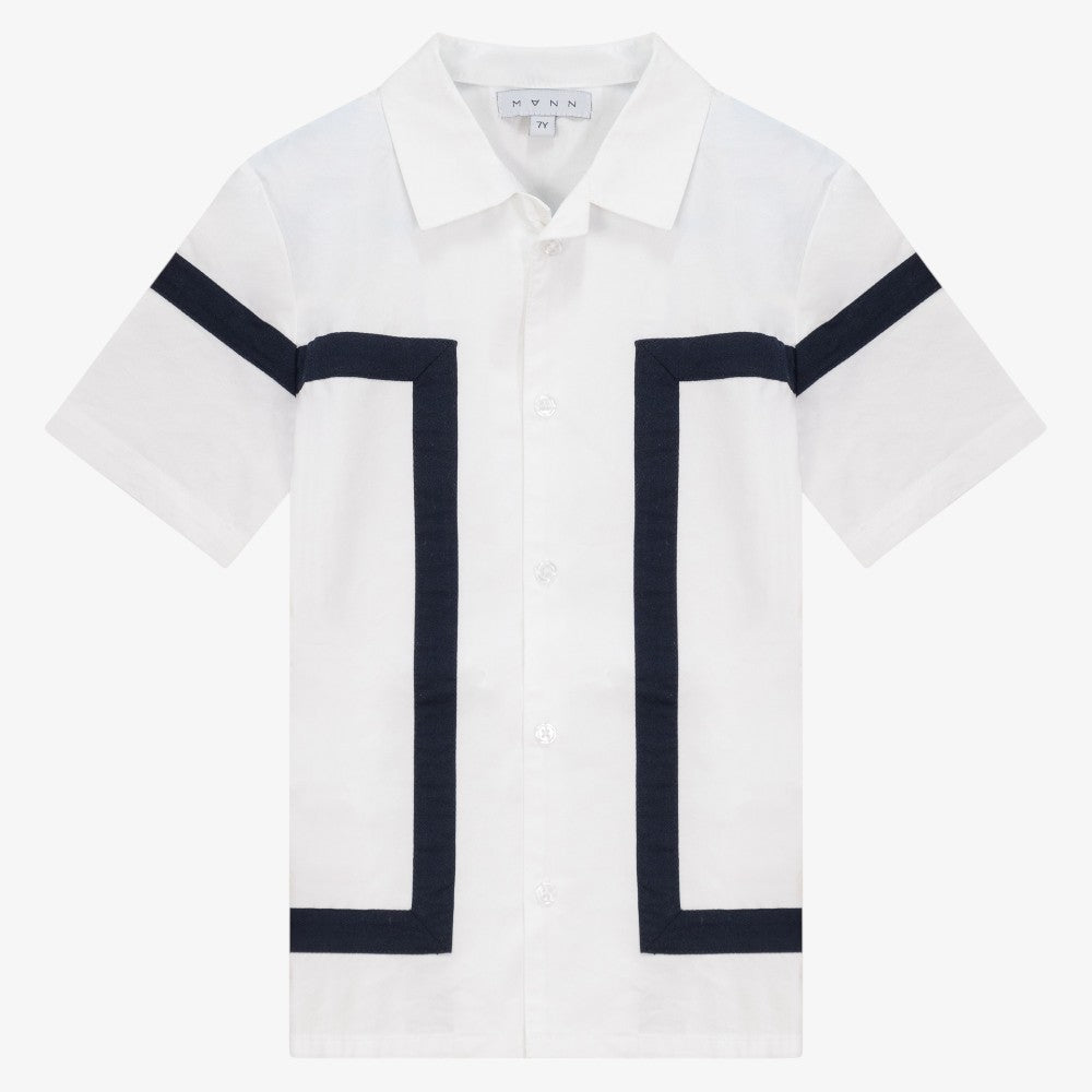 Cuban Collar Shirt - White/blue