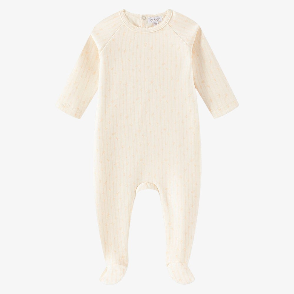 Leaf Print Footie - White&pink