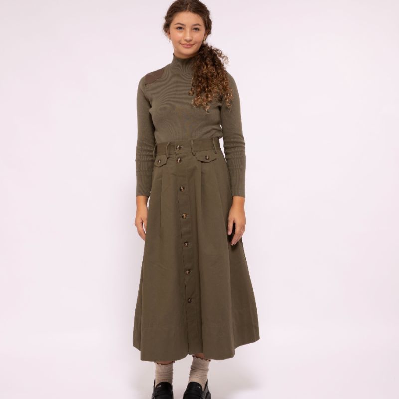 Button Skirt - Olive