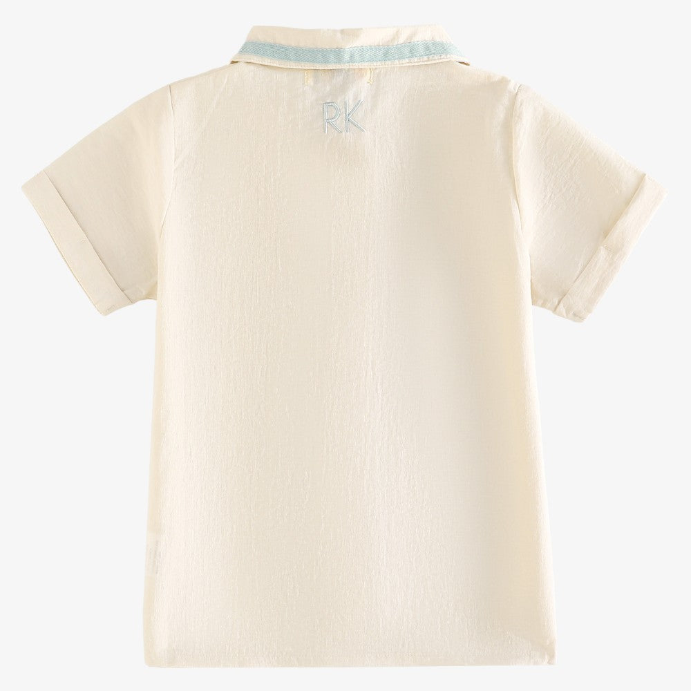 Bennet Collar Shirt - Blue Green & Cream