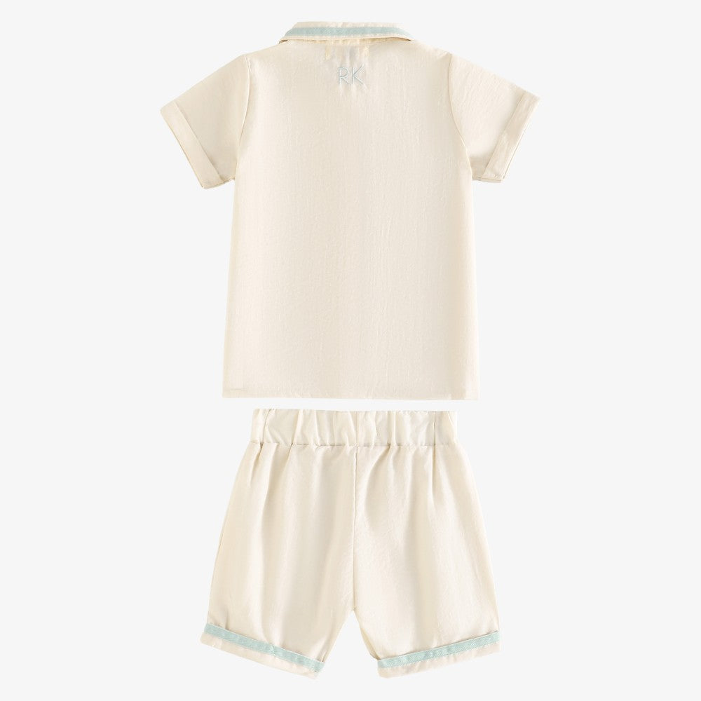 Bennet Collar Shirt And Shorts - Blue Green & Cream