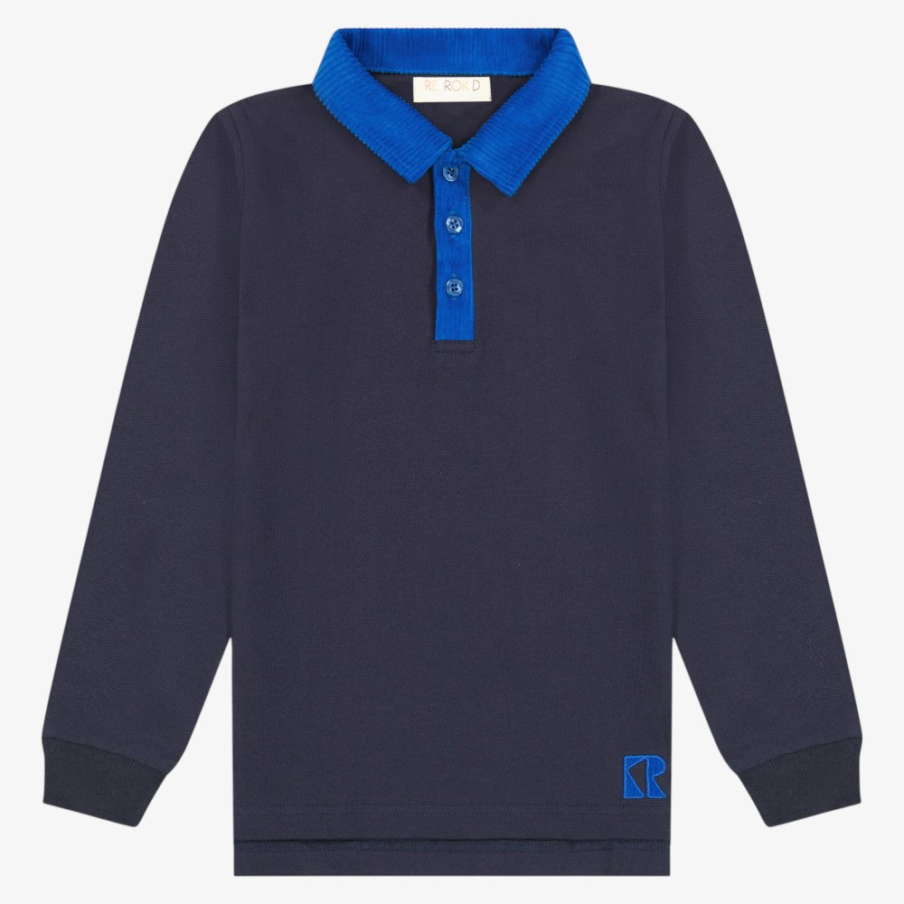Corduroy Collar Polo - Navy & Cobalt