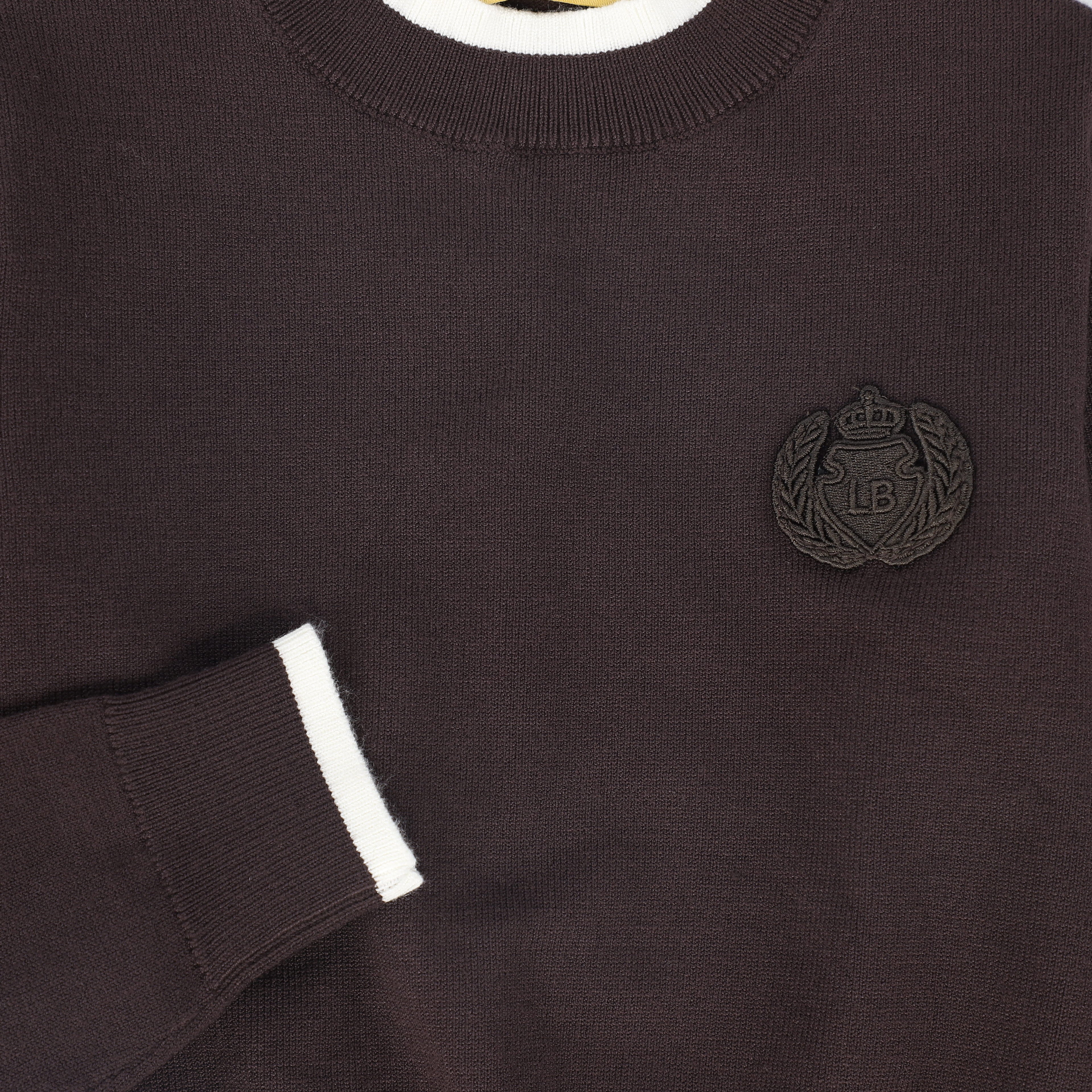Trim Border Sweater - Brown