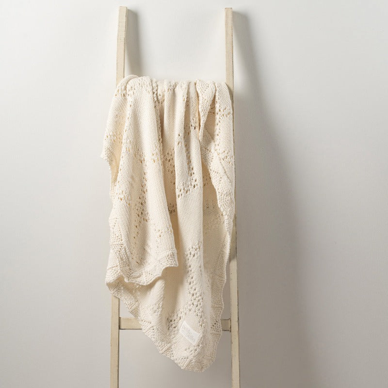 Diamond Crochet Knit Blanket - Cream