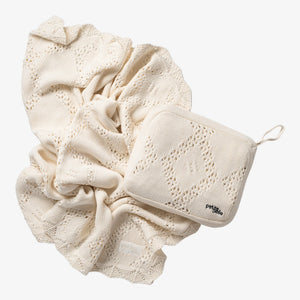 Diamond Crochet Knit Blanket - Cream