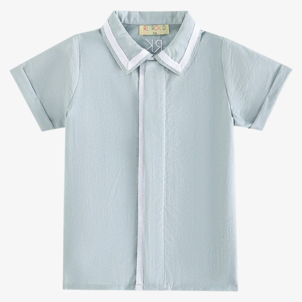 Bennet Collar Shirt - Blue Green & Cream