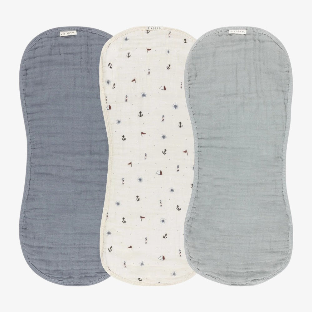 MUSLIN BURP CLOTHS 3 - Nautical Blue