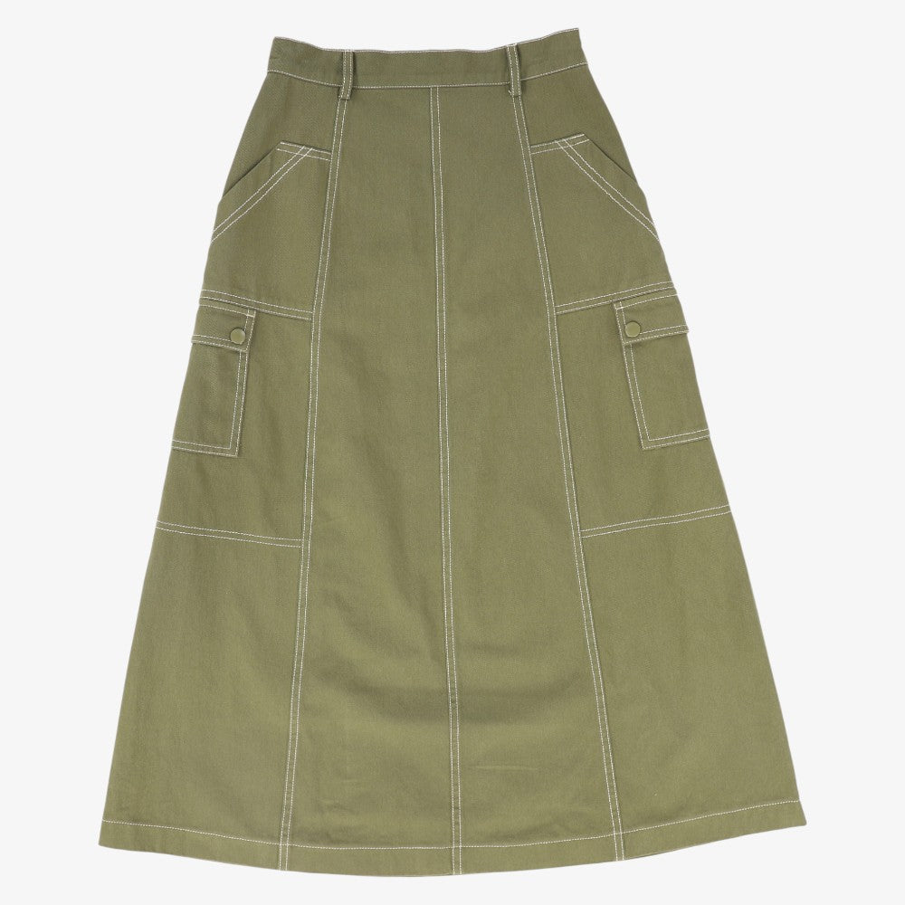 Cargo Stitch Detail Maxi Skirt - Olive