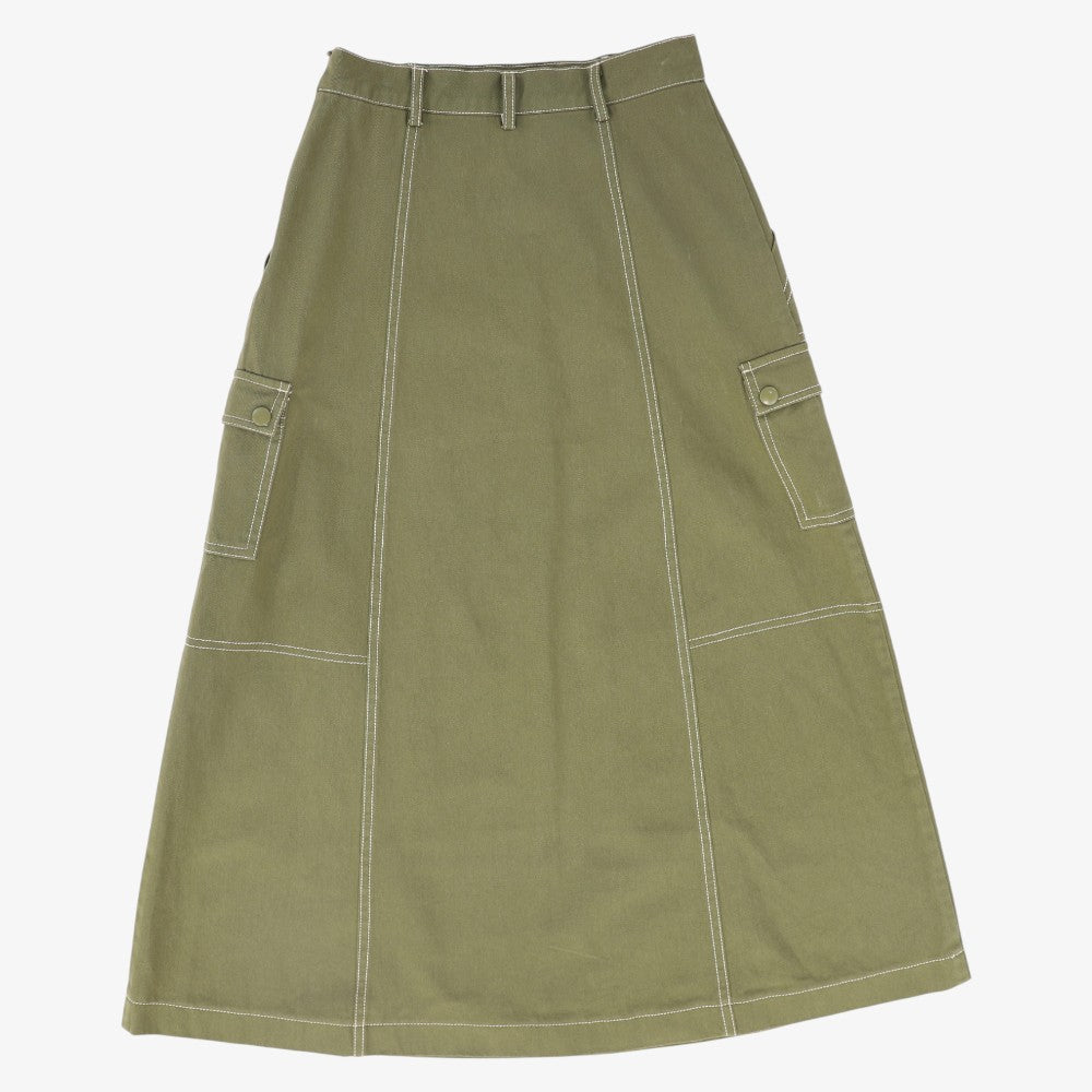 Cargo Stitch Detail Maxi Skirt - Olive
