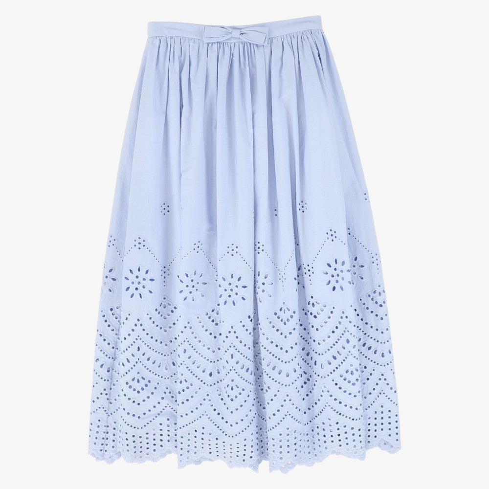 Eyelet Detail Midi Skirt - Light Blue