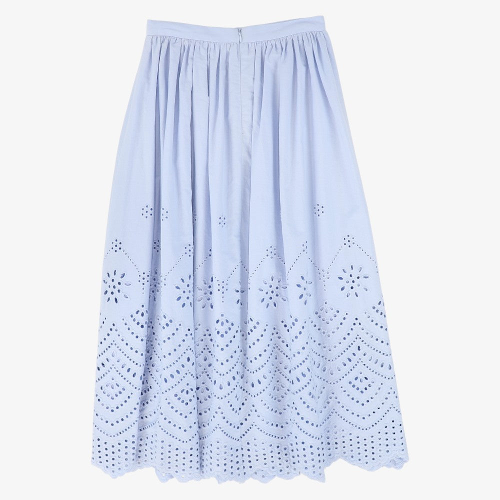 Eyelet Detail Midi Skirt - Light Blue