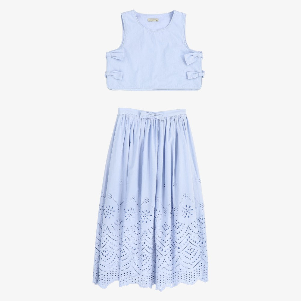 Eyelet Detail Midi Skirt - Light Blue