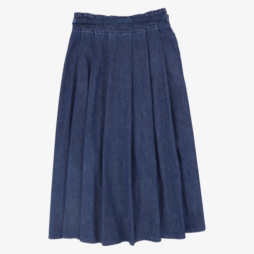 Denim Cargo Pocket Pleat Skirt - Blue Denim