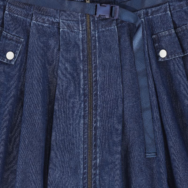 Denim Cargo Pocket Pleat Skirt - Blue Denim