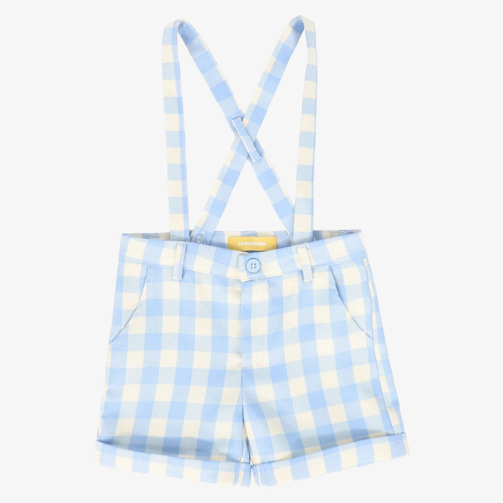 Checked Suspender Shorts - Light Blue