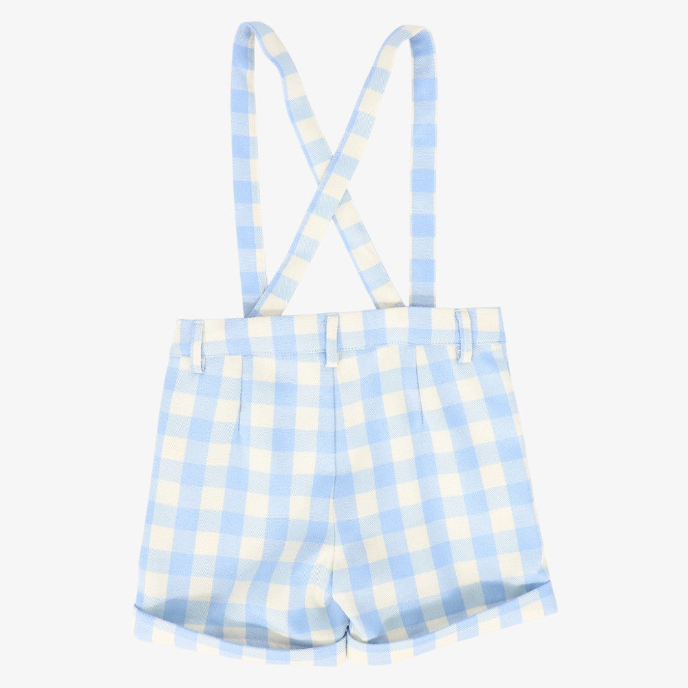 Checked Suspender Shorts - Light Blue
