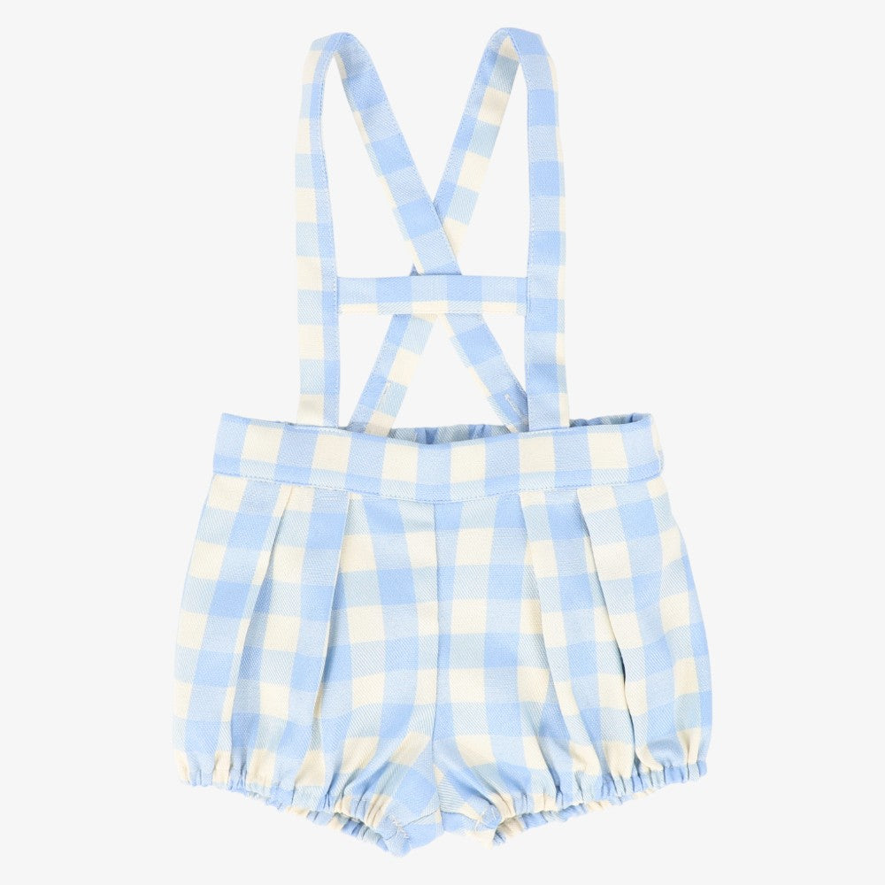 Plaid Suspender Shorts - Light Blue