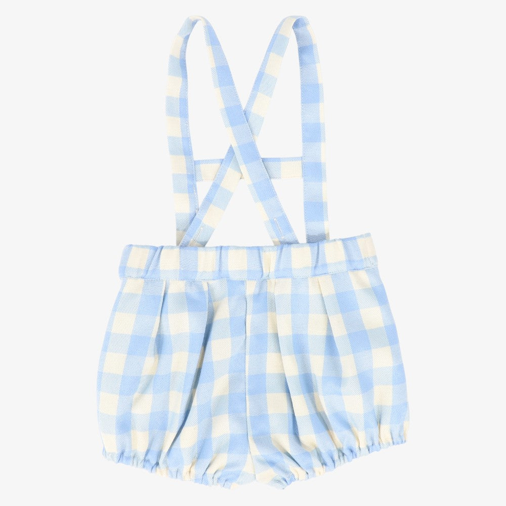 Plaid Suspender Shorts - Light Blue