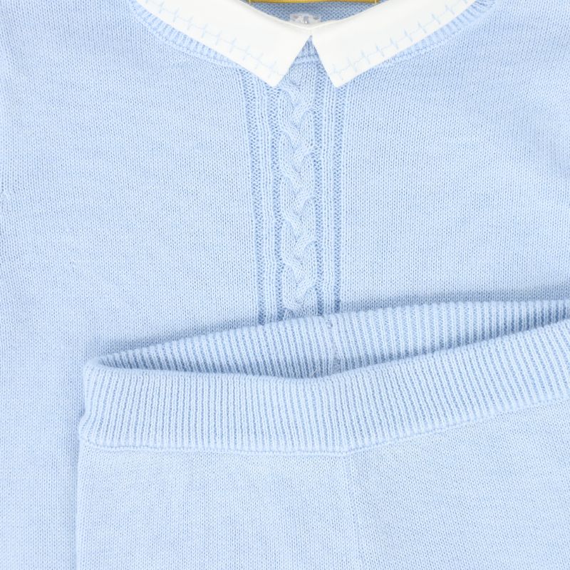 Cable Stripe Collar Sweater Set - Blue
