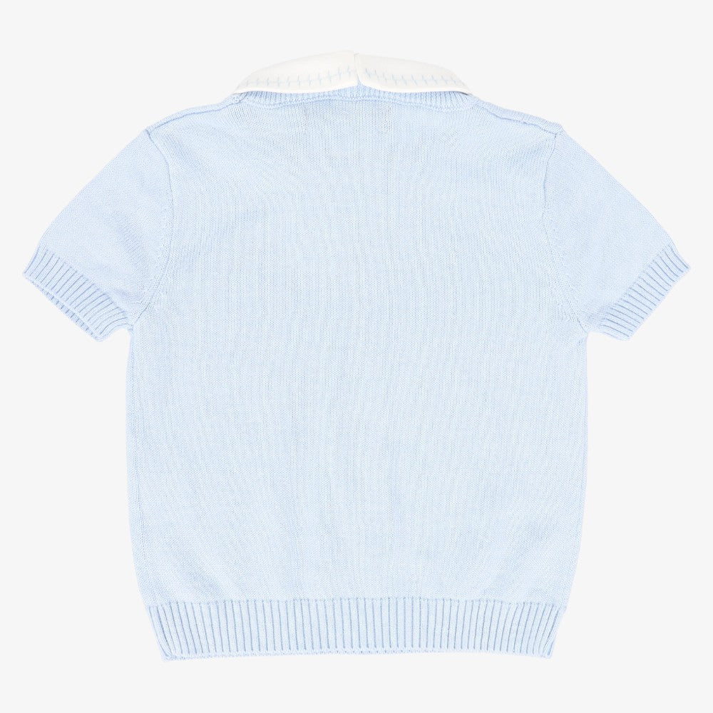 Cable Stripe Collar Sweater - Blue