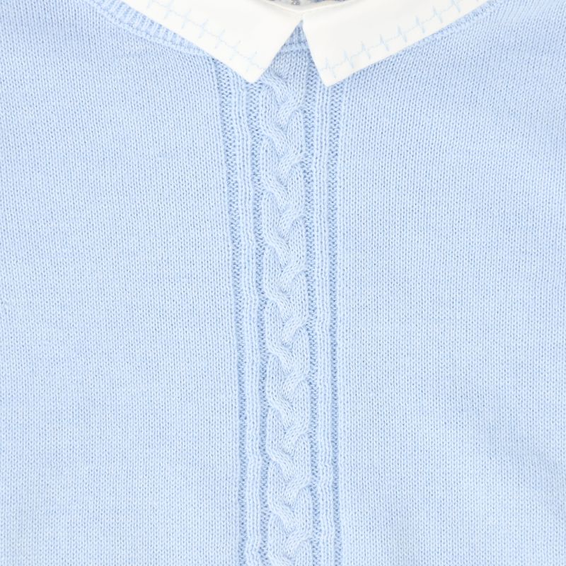 Cable Stripe Collar Sweater - Blue