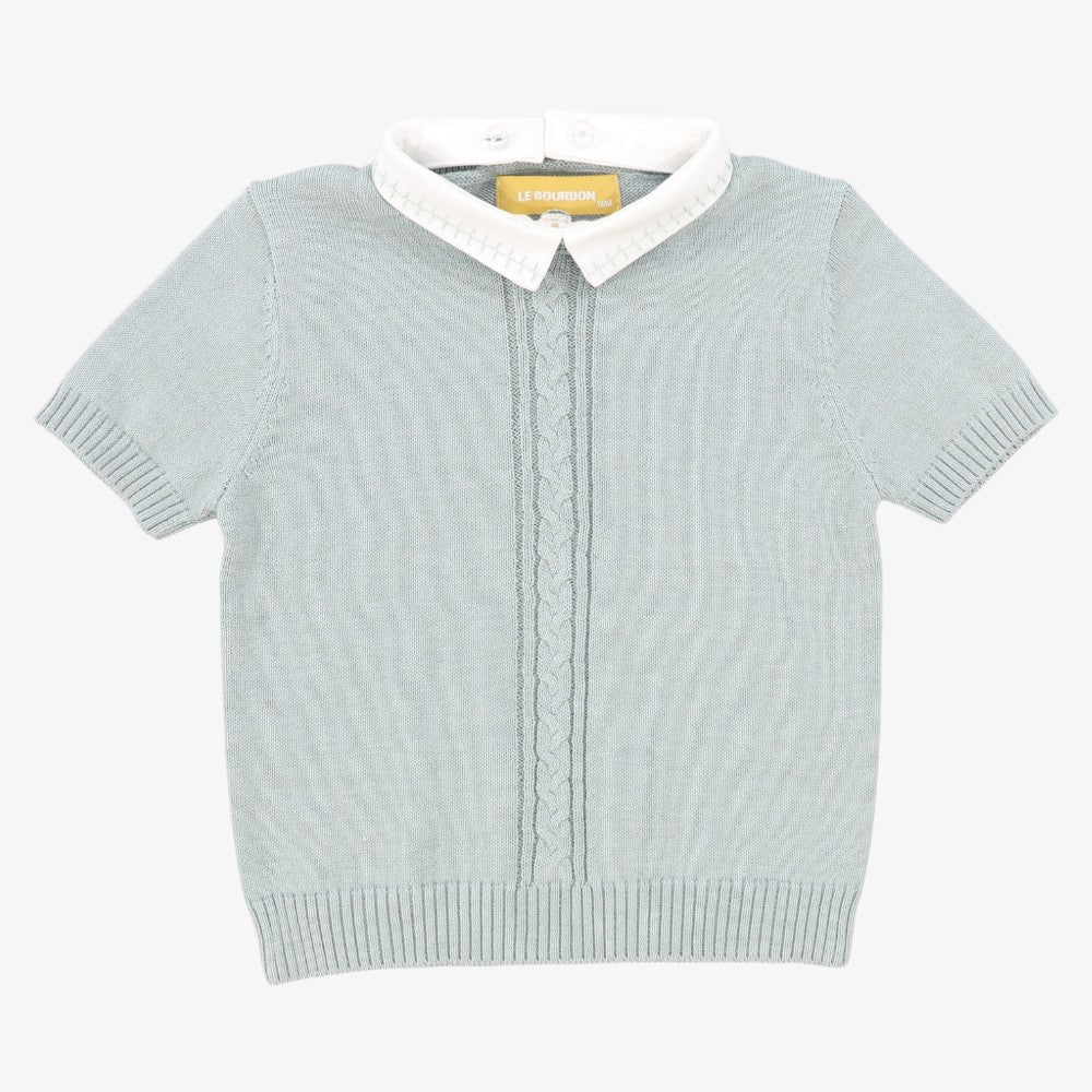 Cable Stripe Collar Sweater - Green