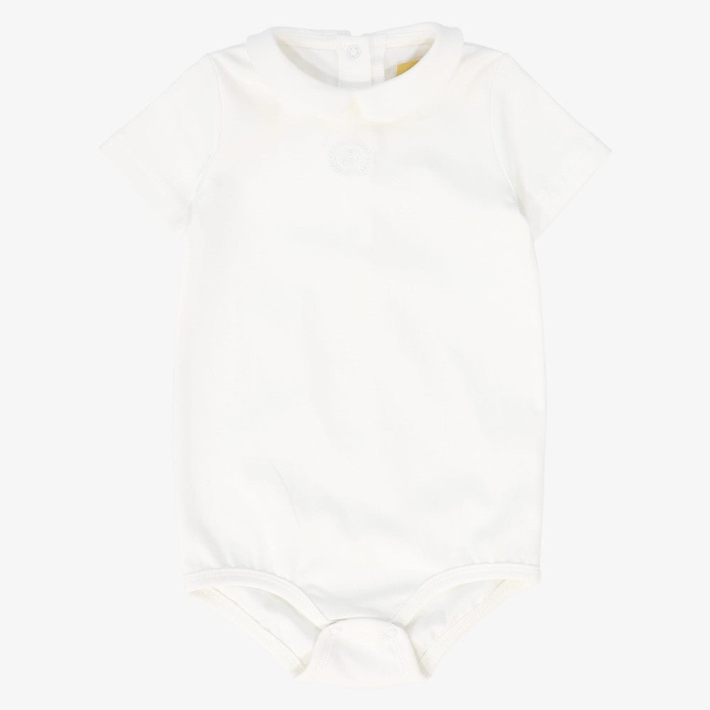 Bee Embroidered Collar Onesie - White