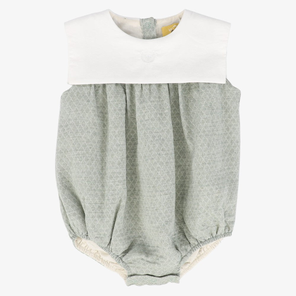 Textured Collar Romper - Green