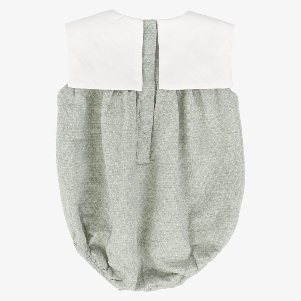Textured Collar Romper - Green