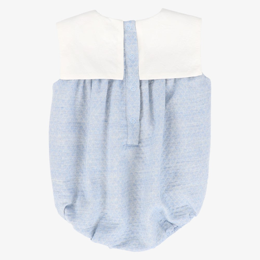 Textured Collar Romper - Light Blue
