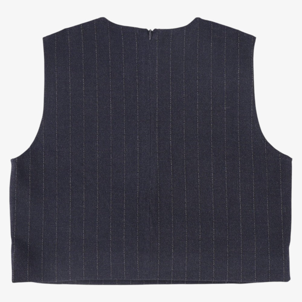 Pinstripe Wool Vest - Navy